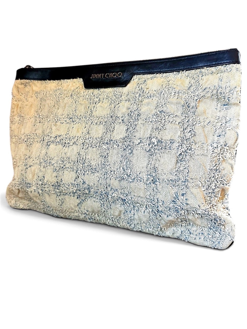 Jimmy Choo Derek Textured Frayed Tweed & Denim Oversized Clutch